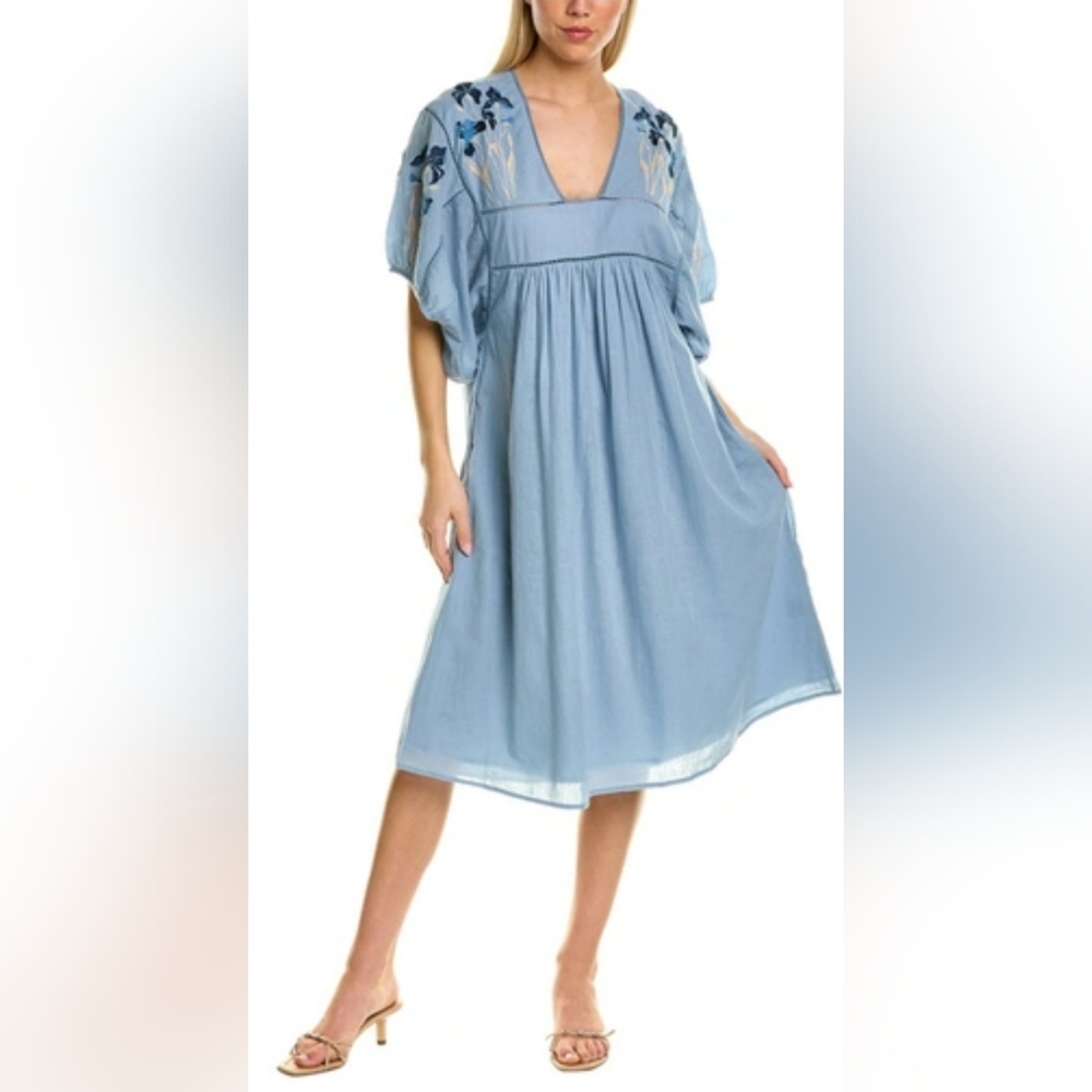 ST. Roche  Wedgewood Blue Oversized Balloon Sleeve Lake West Midi dress M NWT